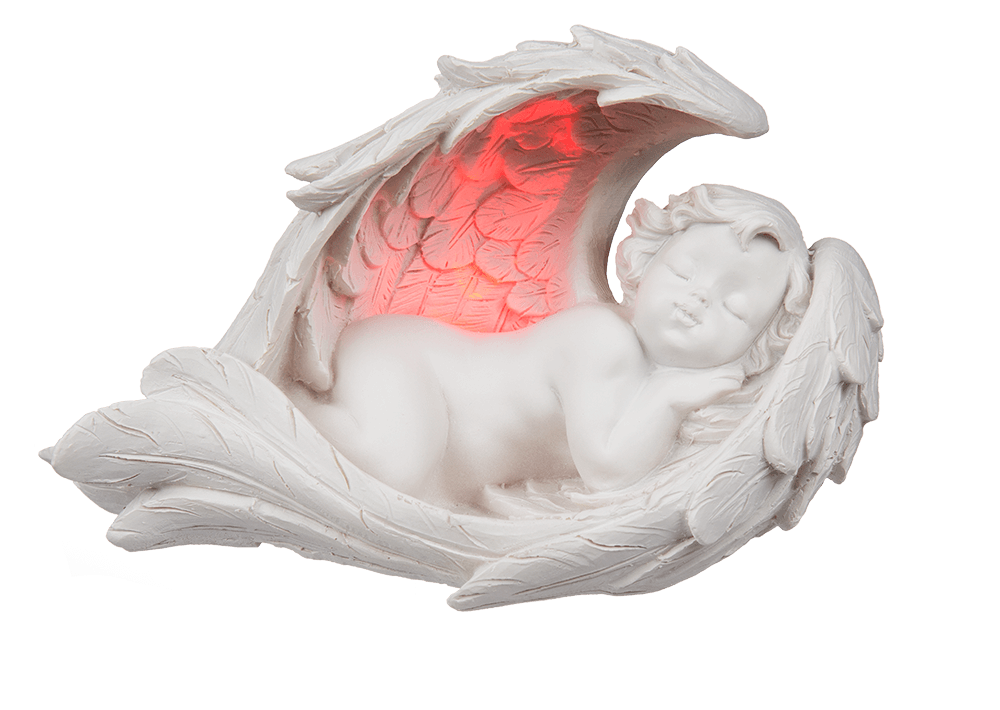 Sleeping polyresin angel in wings with colour,