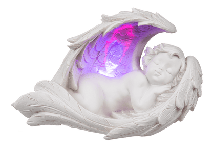Sleeping polyresin angel in wings with colour,