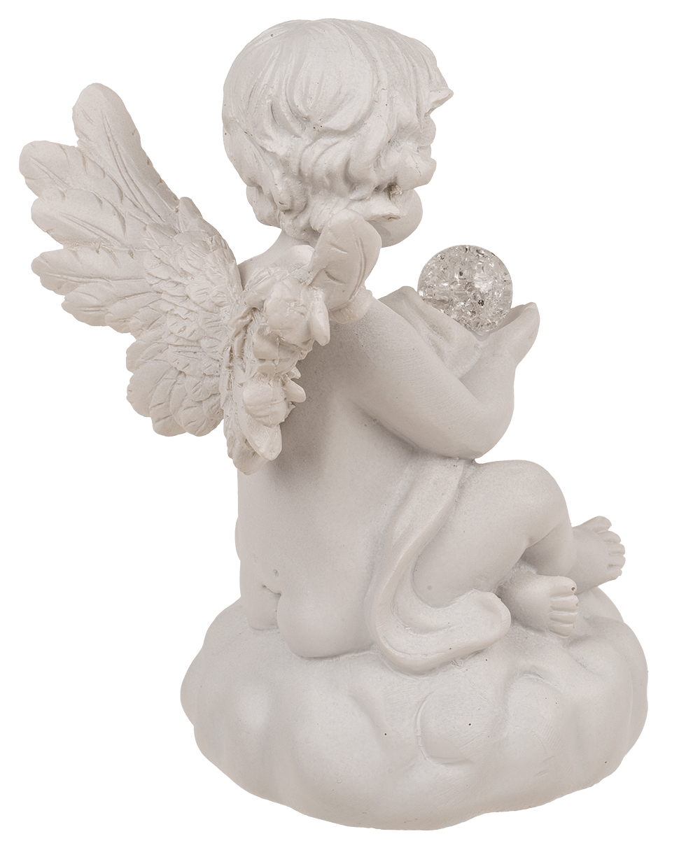 Sitting polyresin angel with white LED ball,