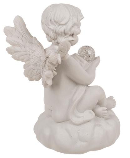 Sitting polyresin angel with white LED ball,