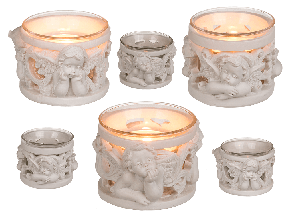 Polyresin tealight holder, Angel,