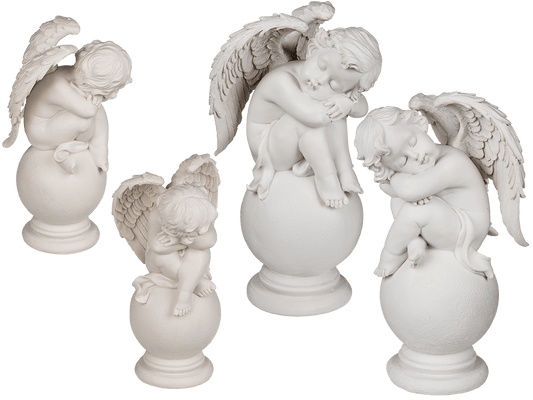 Sitting polyresin angel on ball,
