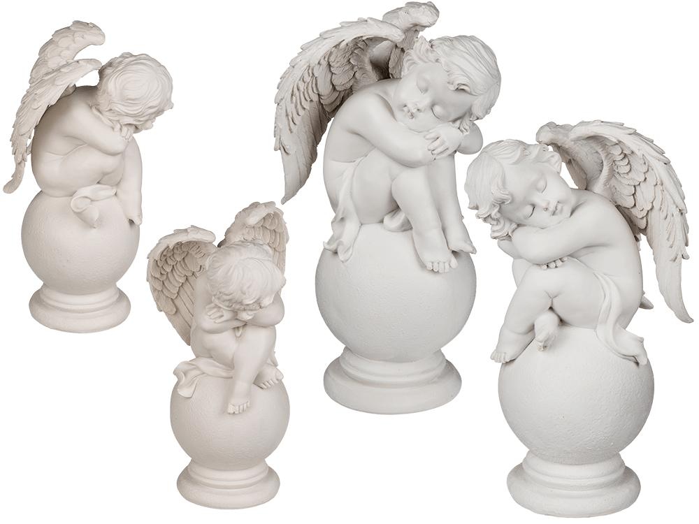 Sitting polyresin angel on ball,