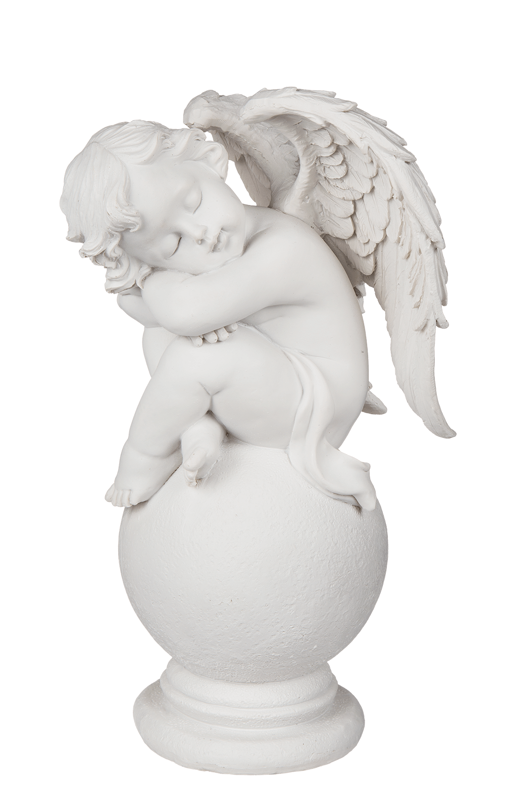 Sitting polyresin angel on ball,