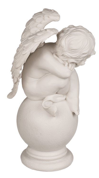 Sitting polyresin angel on ball,