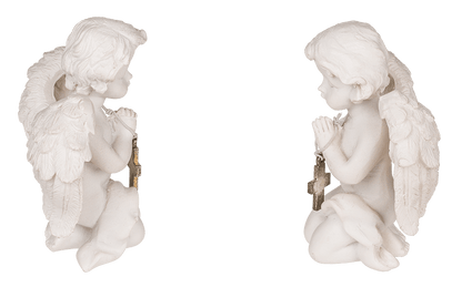 Kneeling polyresin angel with silver coloured,