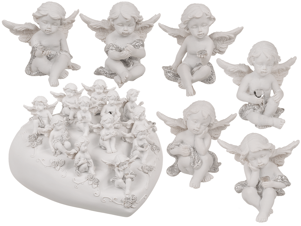 Sitting polyresin angel with crystal heart,