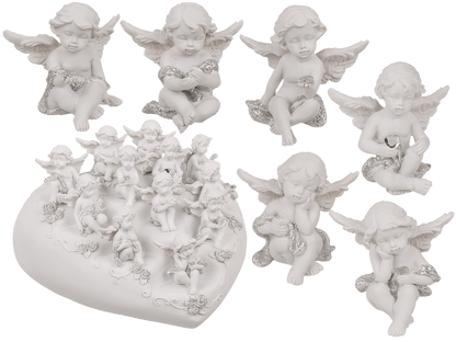 Sitting polyresin angel with crystal heart,