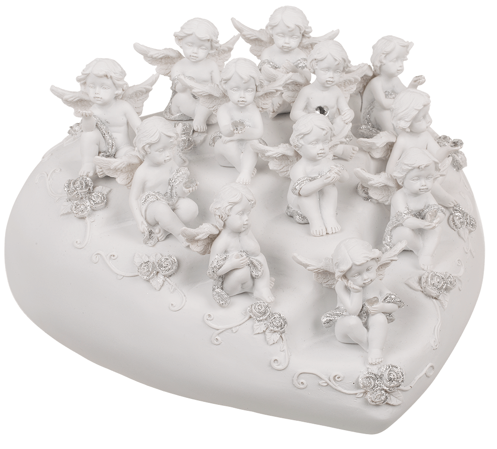 Sitting polyresin angel with crystal heart,