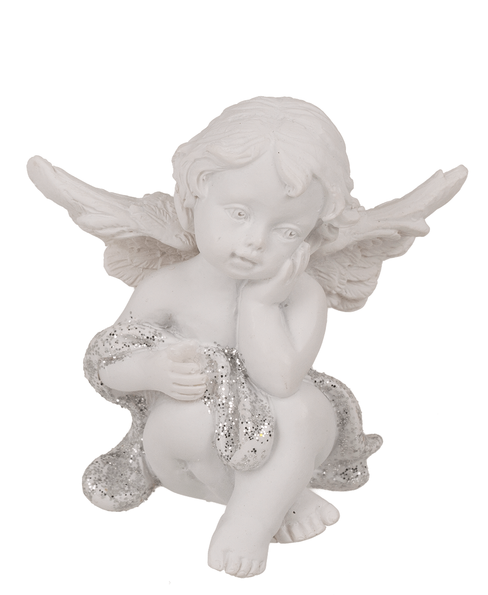 Sitting polyresin angel with crystal heart,