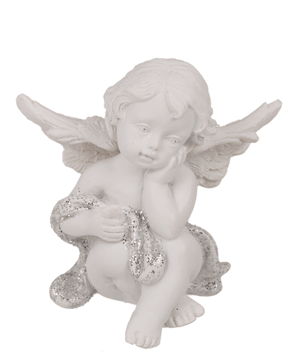 Sitting polyresin angel with crystal heart,