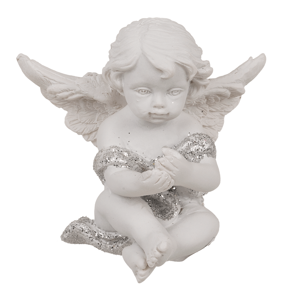Sitting polyresin angel with crystal heart,