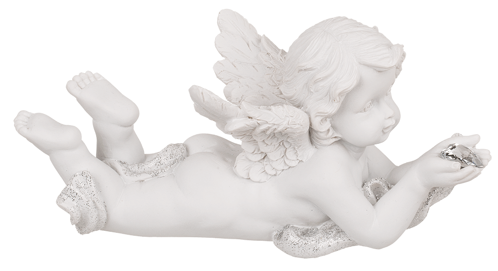 Lying polyresin Angel with crystal heart,