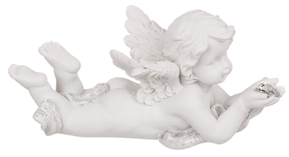 Lying polyresin Angel with crystal heart,