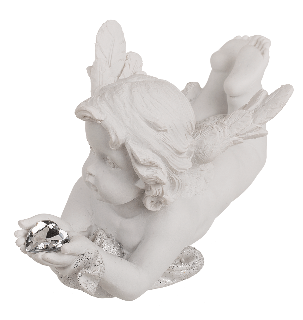 Lying polyresin Angel with crystal heart,