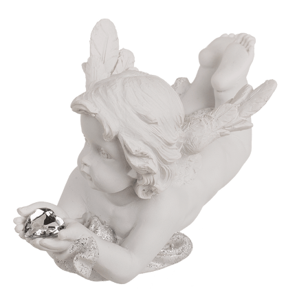 Lying polyresin Angel with crystal heart,