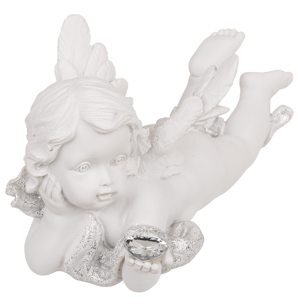 Lying polyresin Angel with crystal heart,