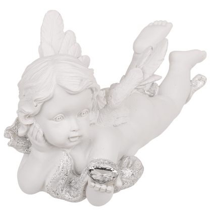 Lying polyresin Angel with crystal heart,