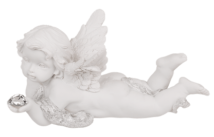 Lying polyresin Angel with crystal heart,