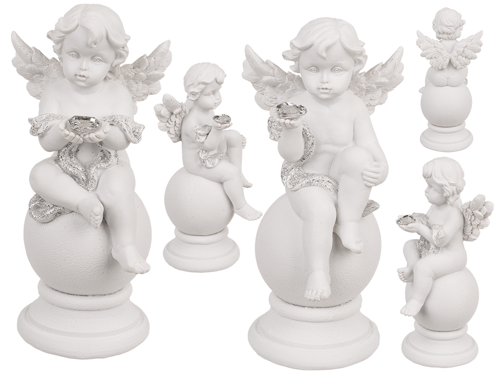 Sitting polyresin angel with crystal heart on