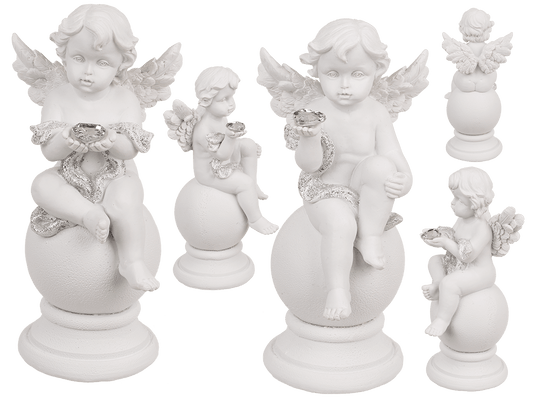 Sitting polyresin angel with crystal heart on