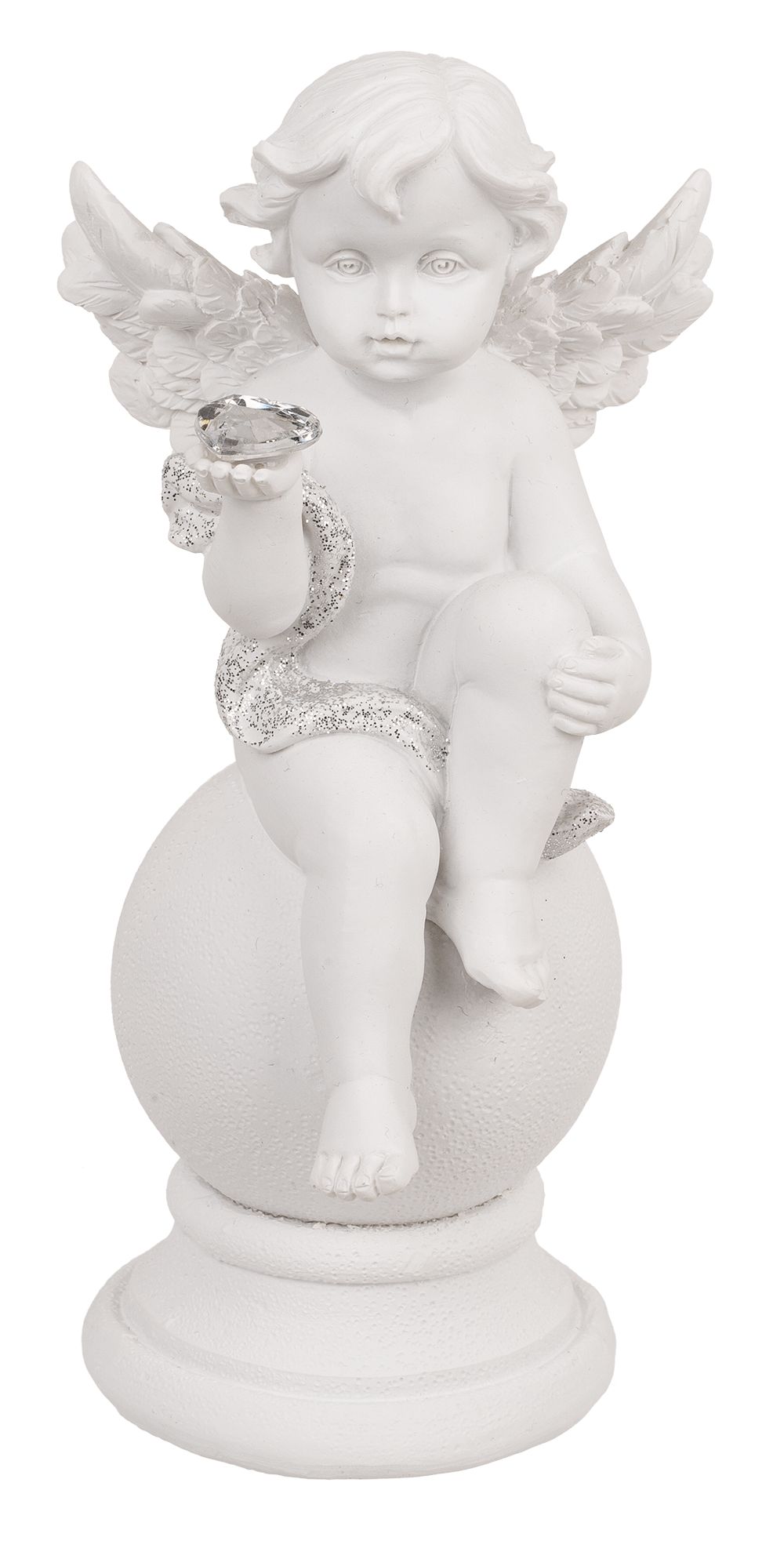 Sitting polyresin angel with crystal heart on