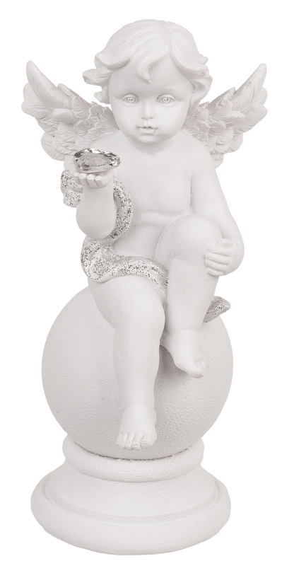 Sitting polyresin angel with crystal heart on