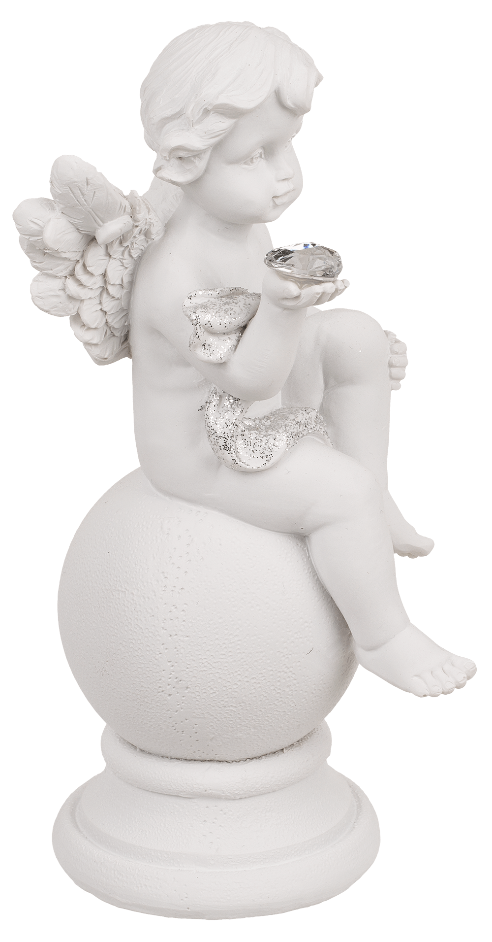 Sitting polyresin angel with crystal heart on