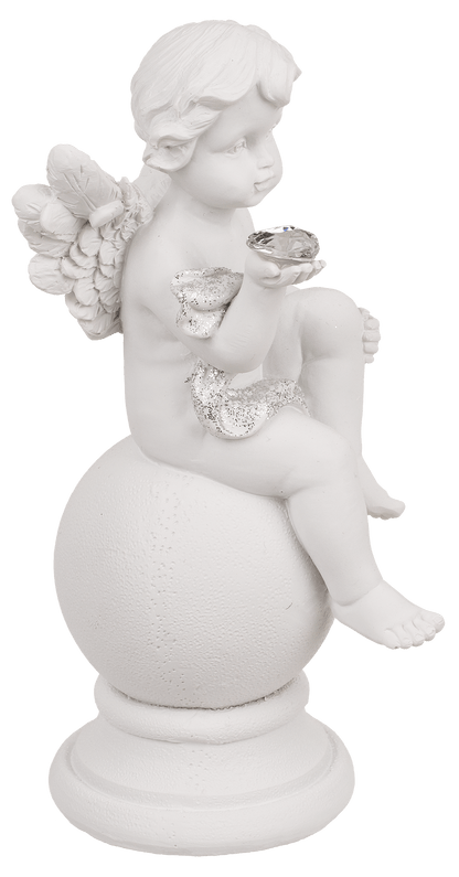 Sitting polyresin angel with crystal heart on