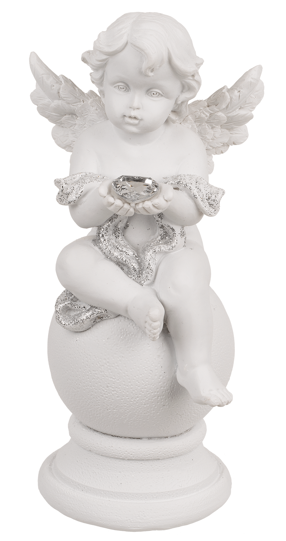 Sitting polyresin angel with crystal heart on
