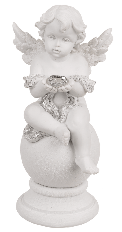 Sitting polyresin angel with crystal heart on