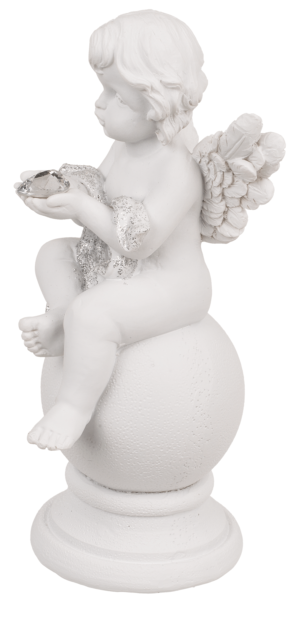 Sitting polyresin angel with crystal heart on