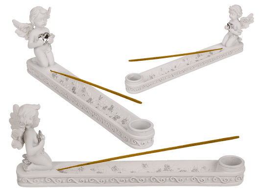 Incense stick holder, Angel with crystal heart,