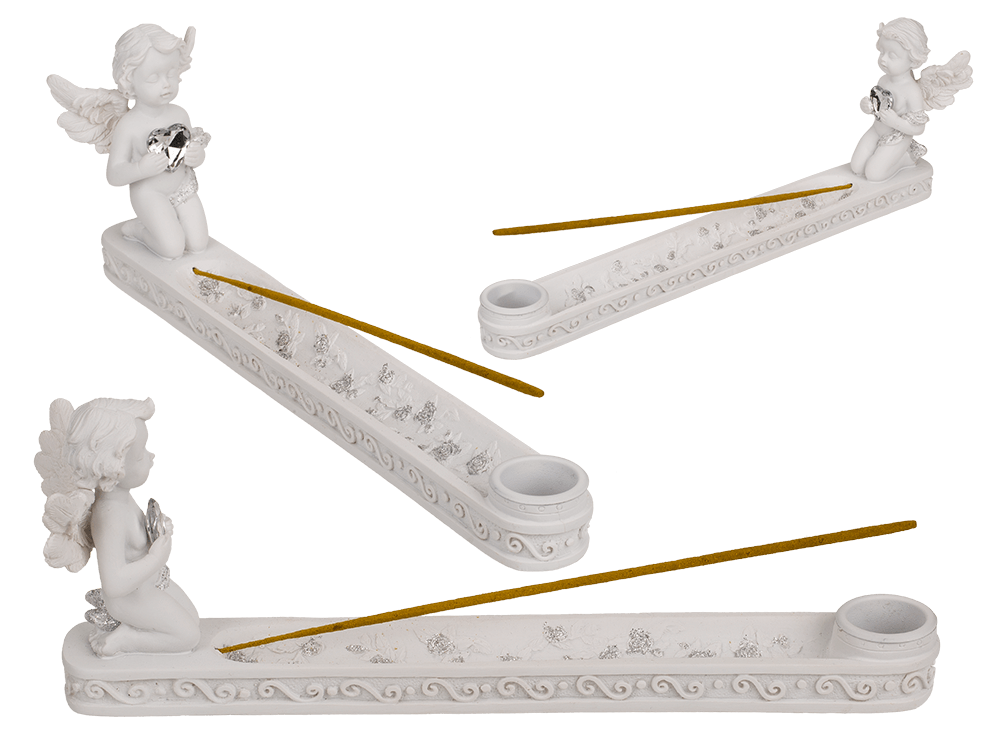 Incense stick holder, Angel with crystal heart,