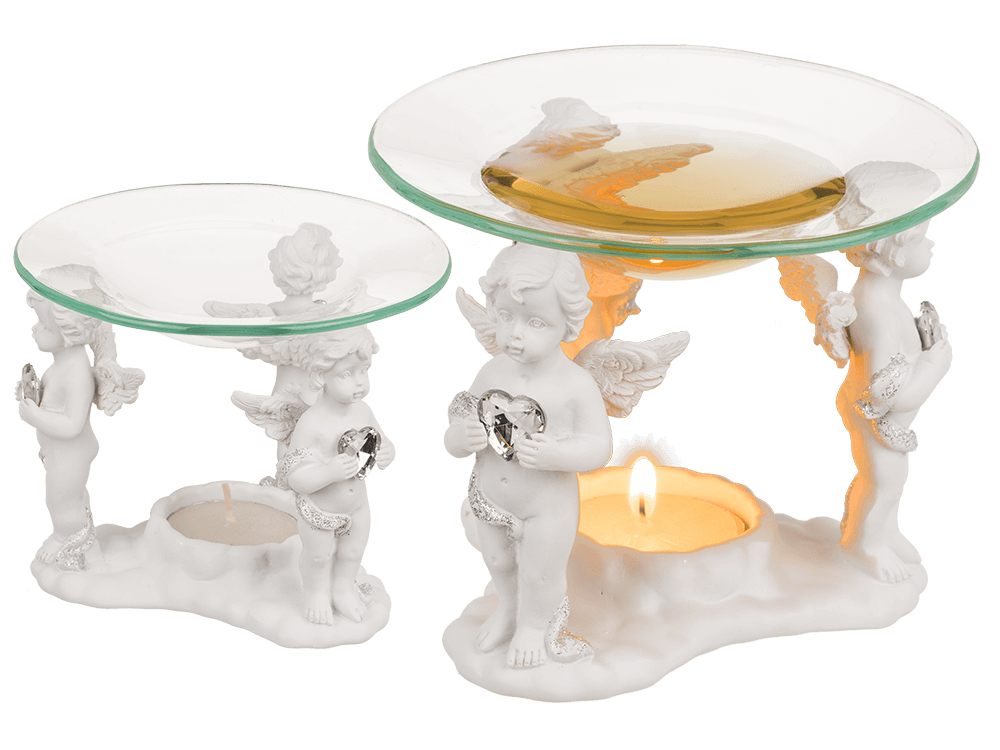Polyresin oil burner with glass bowl,