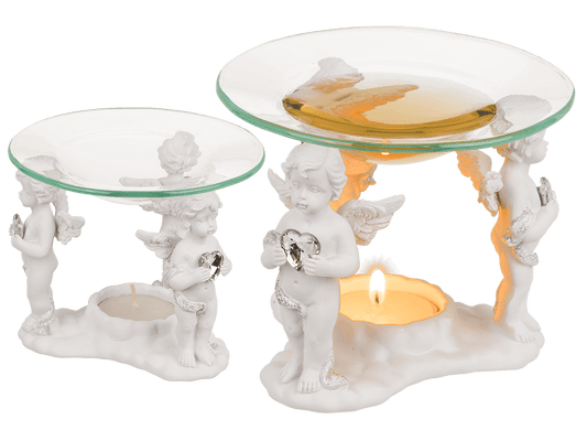 Polyresin oil burner with glass bowl,