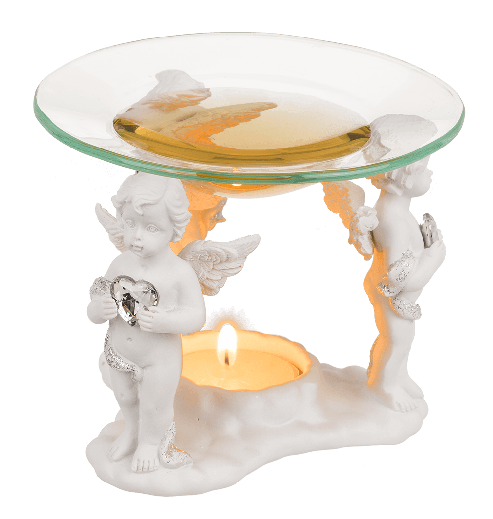 Polyresin oil burner with glass bowl,
