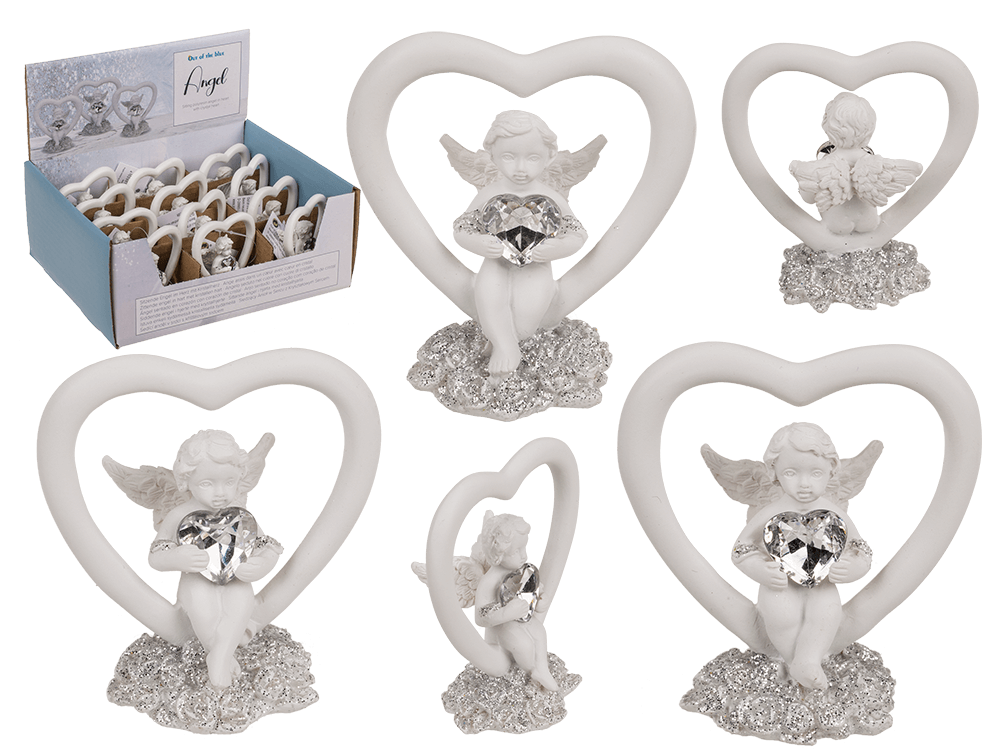 937181_000.png Polyresin engel in hart met kristal, ca. 5,2 x 2,8 x 5,8 cm, 3 varianten, 12 stuks per display.