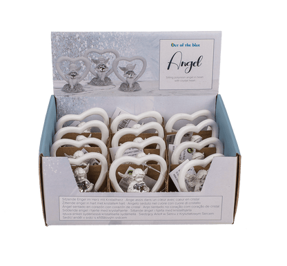Sitting polyresin angel in heart with crystal