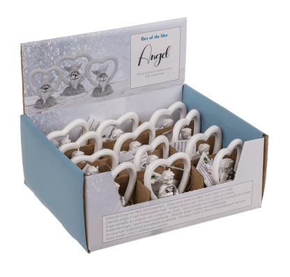 Sitting polyresin angel in heart with crystal