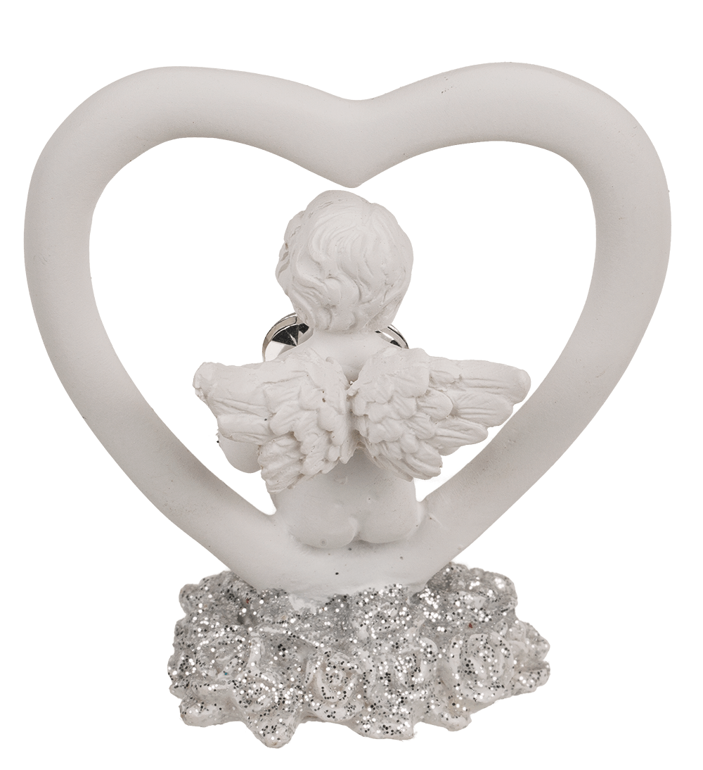 Sitting polyresin angel in heart with crystal