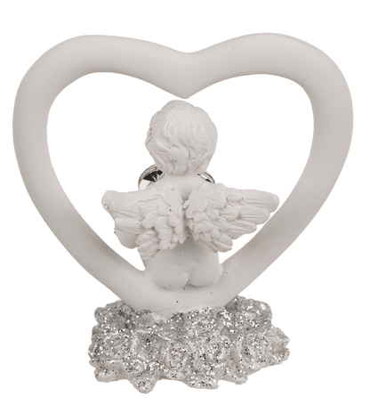 Sitting polyresin angel in heart with crystal
