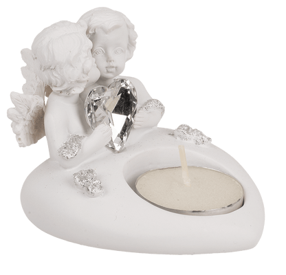 Polyresin heart tealight holder with double angel