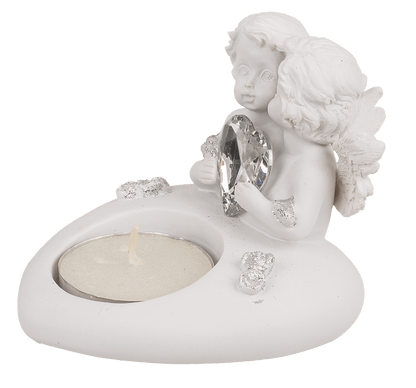 Polyresin heart tealight holder with double angel