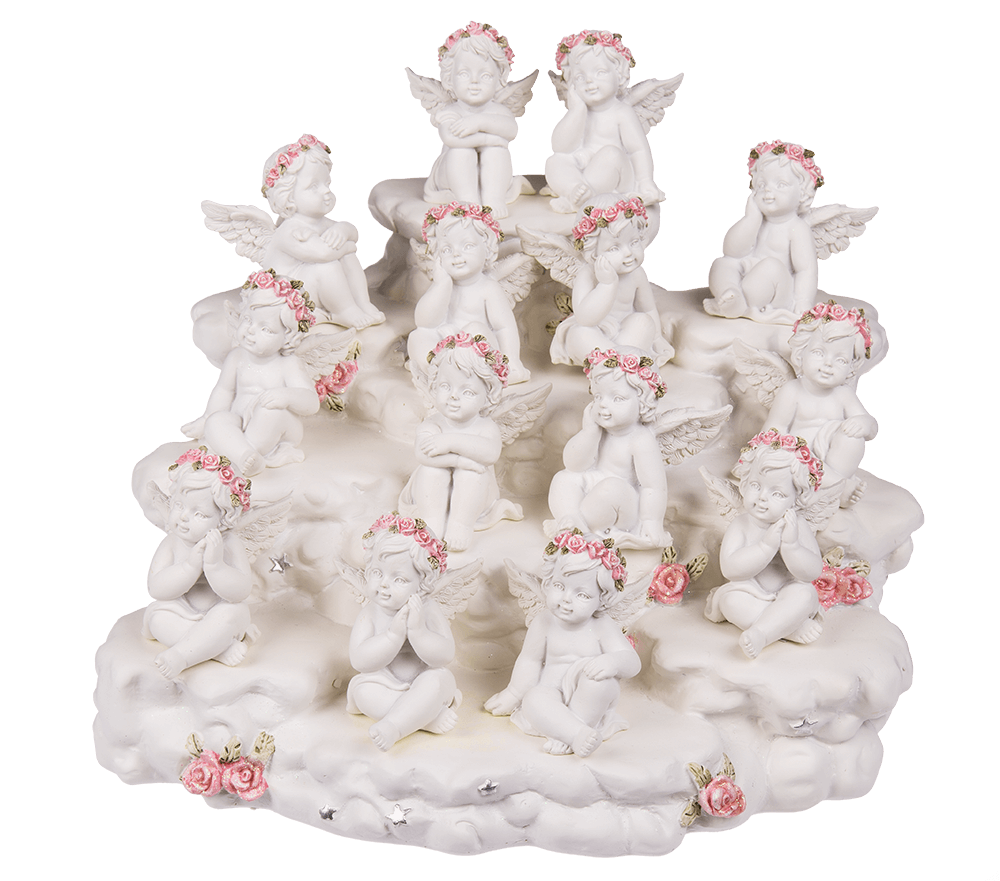 Polyresin angel with pink rosary,