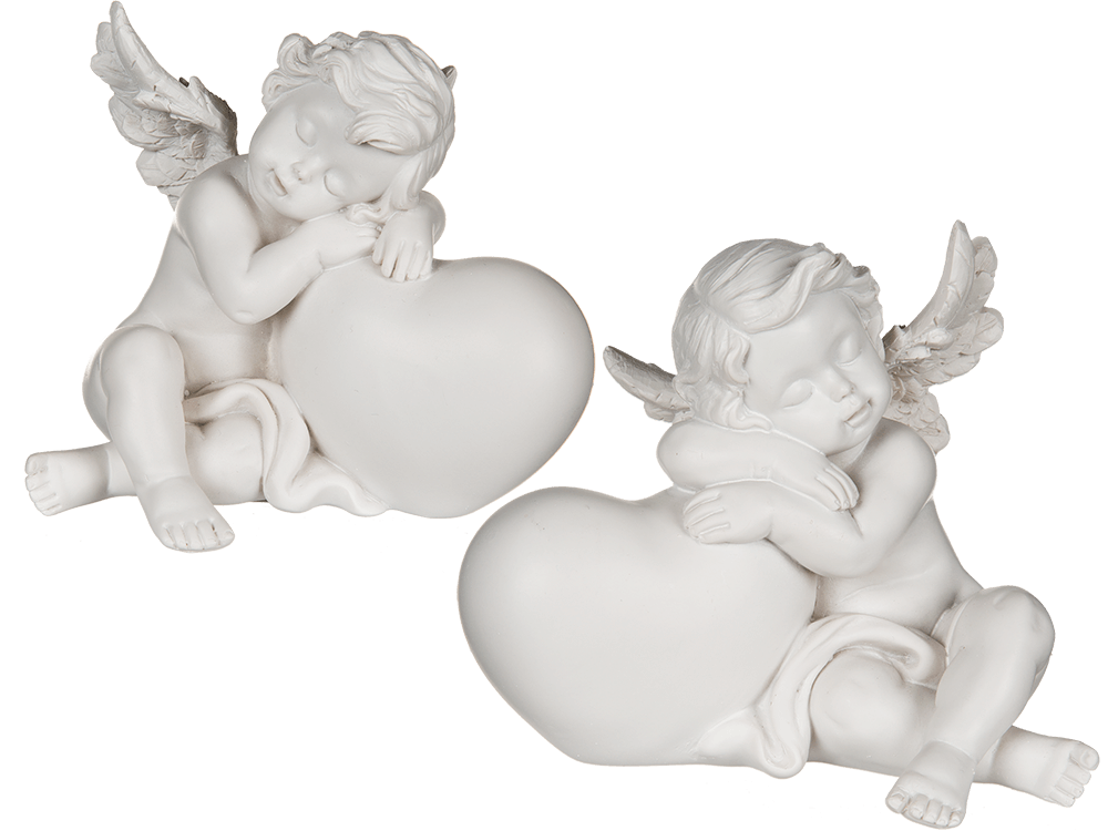 Sleeping polyresin angel on heart,