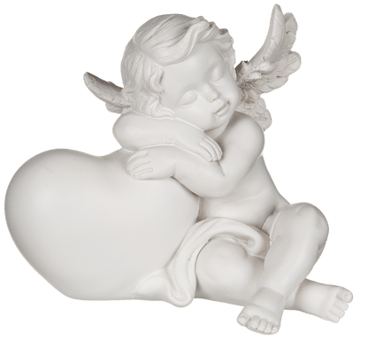 Sleeping polyresin angel on heart,