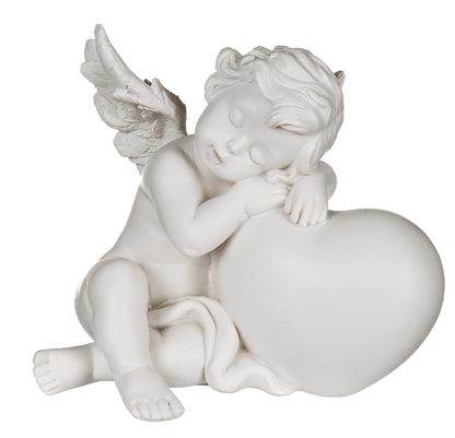 Sleeping polyresin angel on heart,