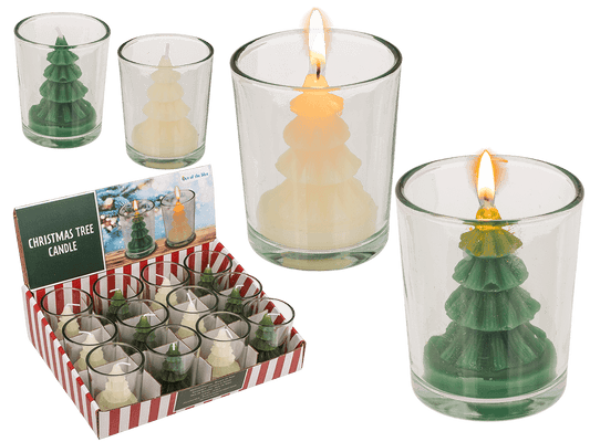 Candle, Christmas Tree, in glass, ca. 6 x 7 cm,