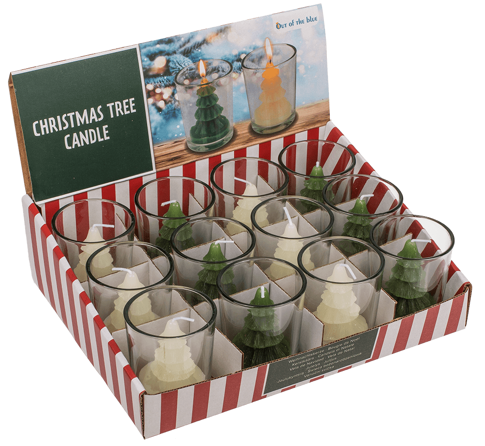 Candle, Christmas Tree, in glass, ca. 6 x 7 cm,